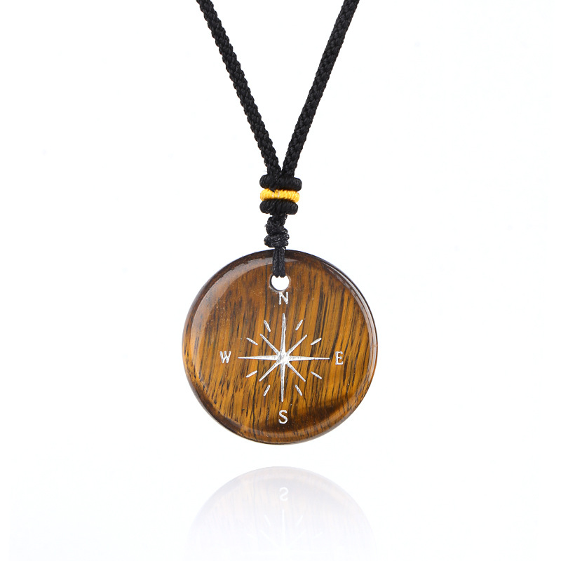 Natural Stone Viking Compass Pendant Necklace, Vegvisir Gift
